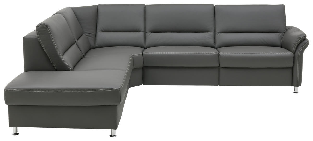 ECKSOFA in Echtleder Grau  - Beige/Hellgrau, Design, Leder/Metall (249/288cm) - Beldomo Premium