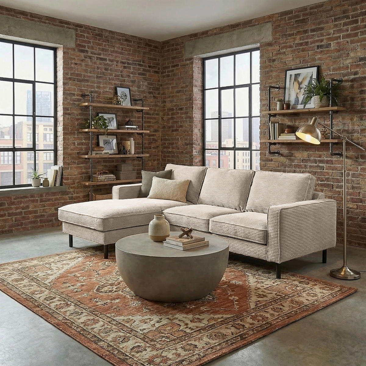 ECKSOFA  in Cord Hellgrau  - Hellgrau/Schwarz, Design, Textil/Metall (166/238cm) - Livetastic