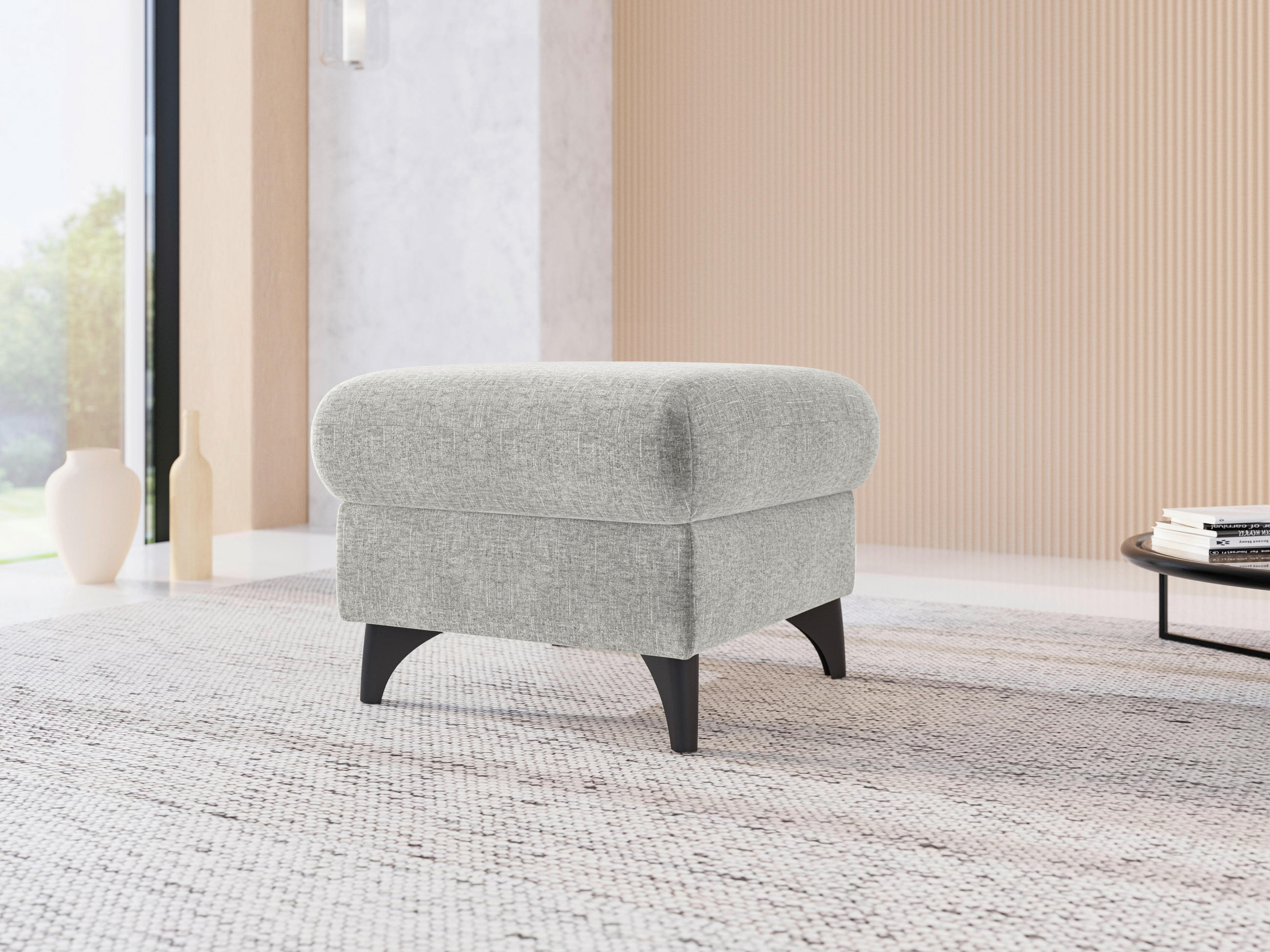 HOCKER in Textil Hellgrau  - Hellgrau/Schwarz, KONVENTIONELL, Textil/Metall (58/48/58cm) - Sit & More