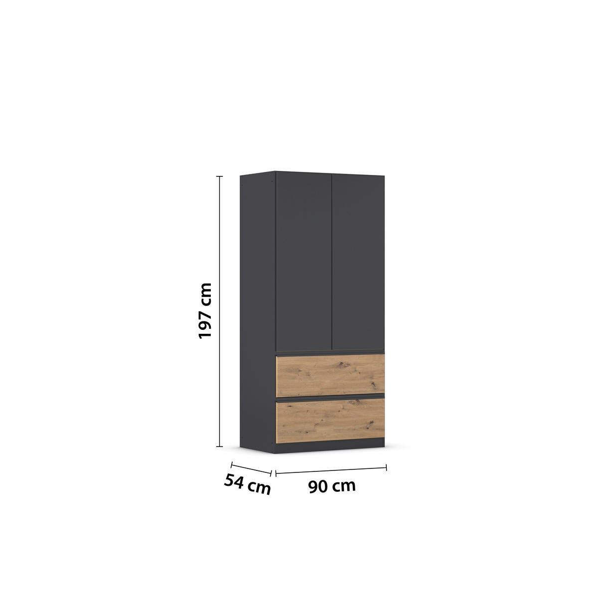 DREHTÜRENSCHRANK in Grau, Eiche Artisan  - Eiche Artisan/Grau, Modern, Holzwerkstoff (91/197/54cm) - Rauch Möbel
