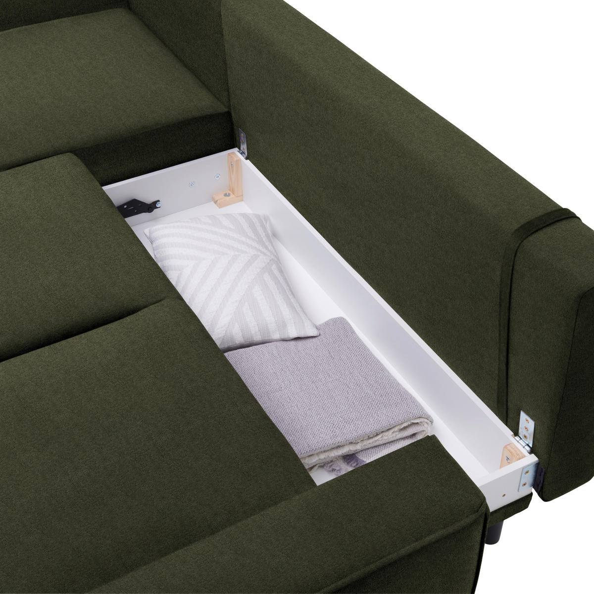 ECKSOFA in Velours Olivgrün  - Schwarz/Olivgrün, Konventionell, Holz/Textil (161/260cm) - Carryhome