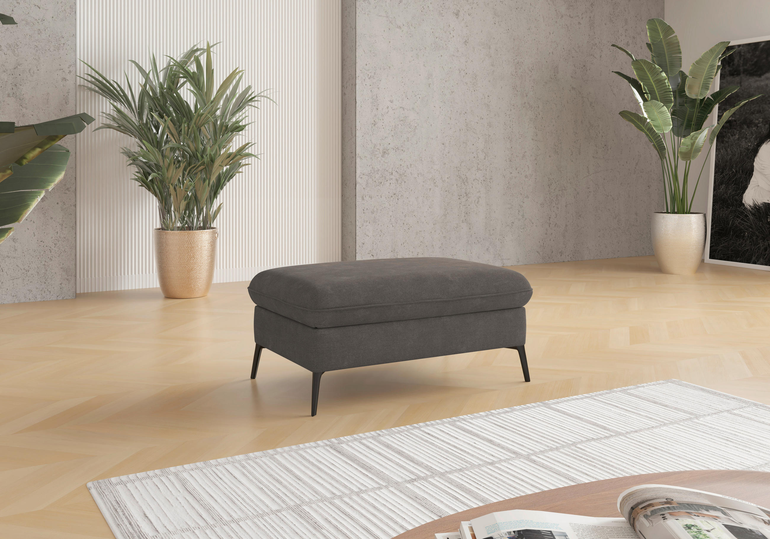 HOCKER Flachgewebe Graphitfarben  - Creme/Schwarz, KONVENTIONELL, Textil/Metall (104/47/69cm) - Sit & More