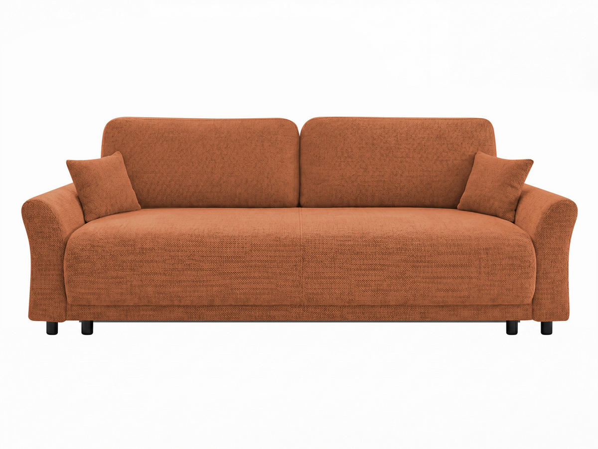 SCHLAFSOFA Flachgewebe, Struktur Rostfarben  inkl. Zierkissen, Rückenkissen, Bettkasten, Schlaffunktion, Rücken echt  - Rostfarben/Schwarz, Design, Textil (244/88/100cm) - P & B