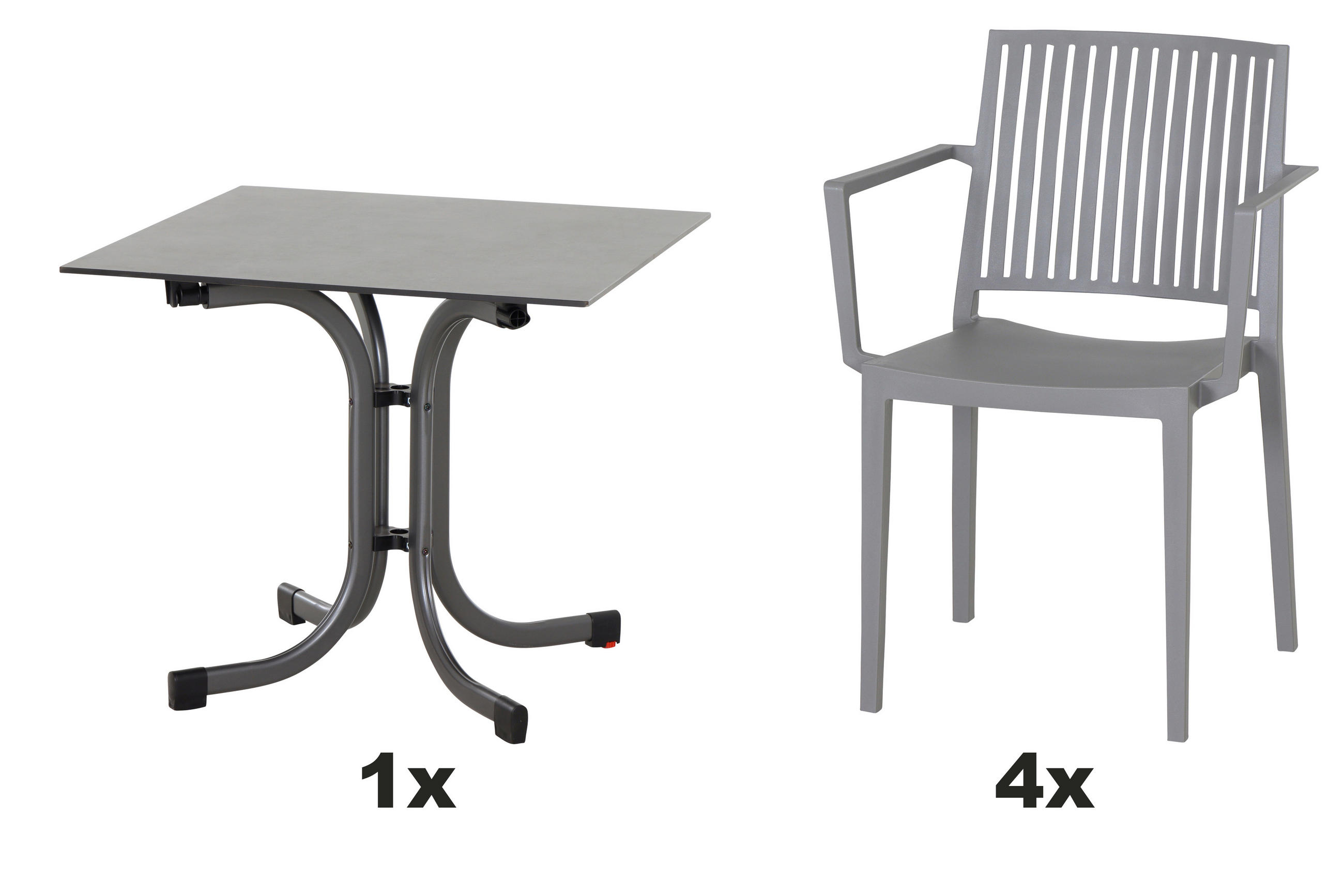 GARTENGARNITUR 5-teilig Stahl 5-teilig  - Anthrazit/Grau, Basics, Kunststoff/Metall (80/80/80cm) - Siena Garden