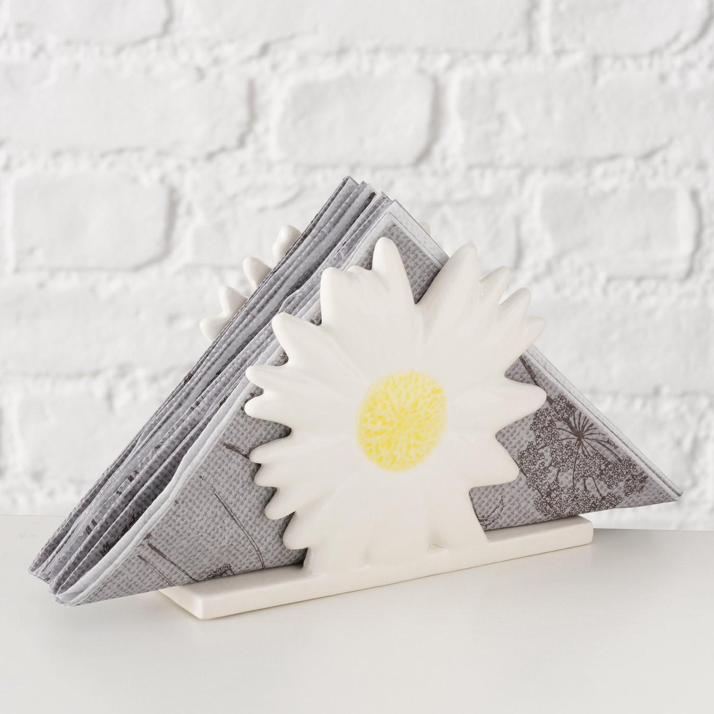 SERVIETTENHALTER    - Gelb/Weiß, KONVENTIONELL, Keramik (15/4,5/11,6cm)