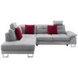 ECKSOFA inkl.Funktionen Hellgrau Flachgewebe  - Hellgrau, Design, Textil/Metall (229/296cm) - Novel