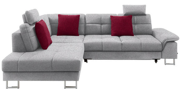 ECKSOFA inkl.Funktionen Hellgrau Flachgewebe  - Hellgrau, Design, Textil/Metall (229/296cm) - Novel