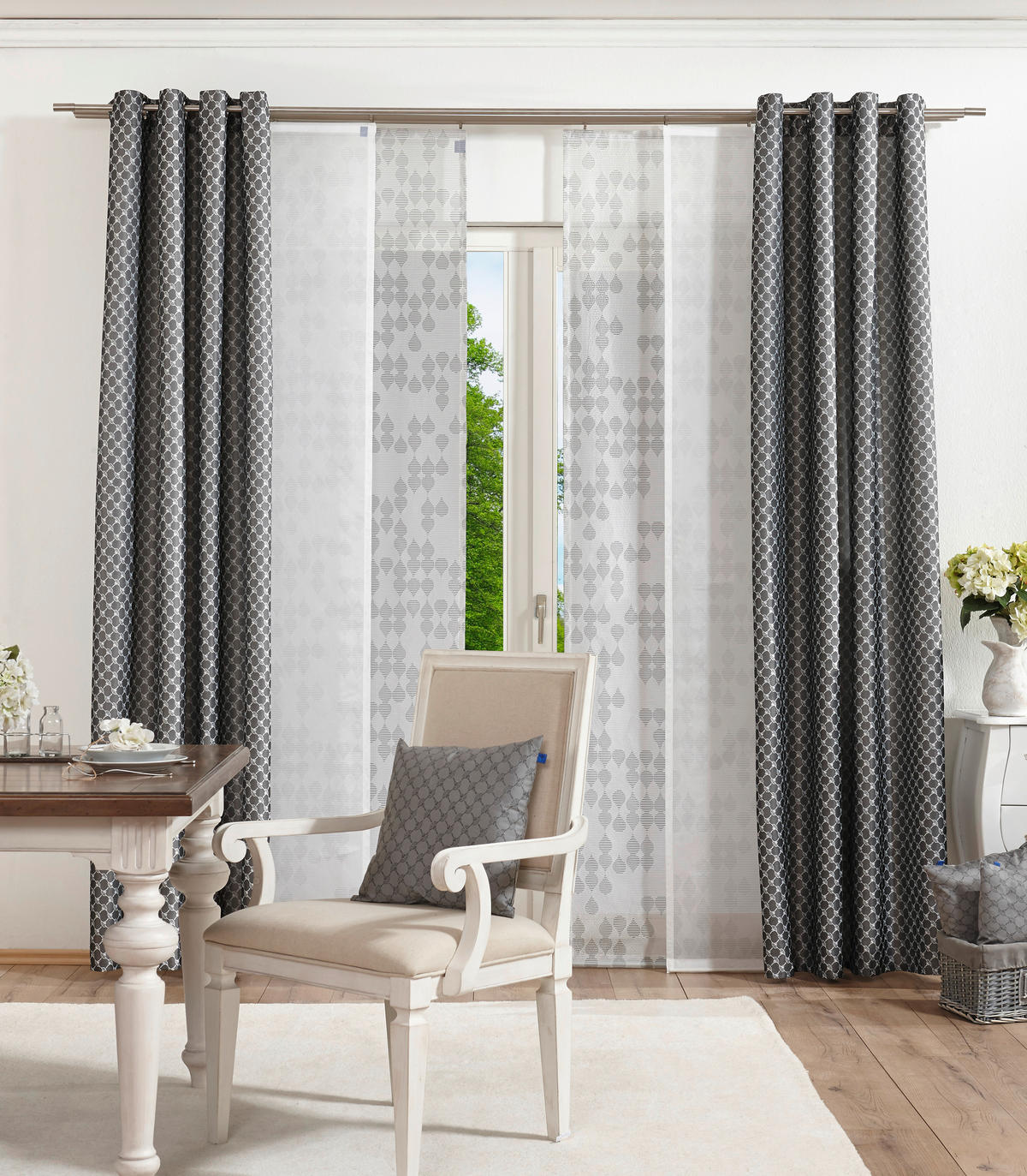 ZÁVES S OČKAMI, nepriehľadné, 140/250 cm - sivá, Design, textil (140/250cm) - Joop!