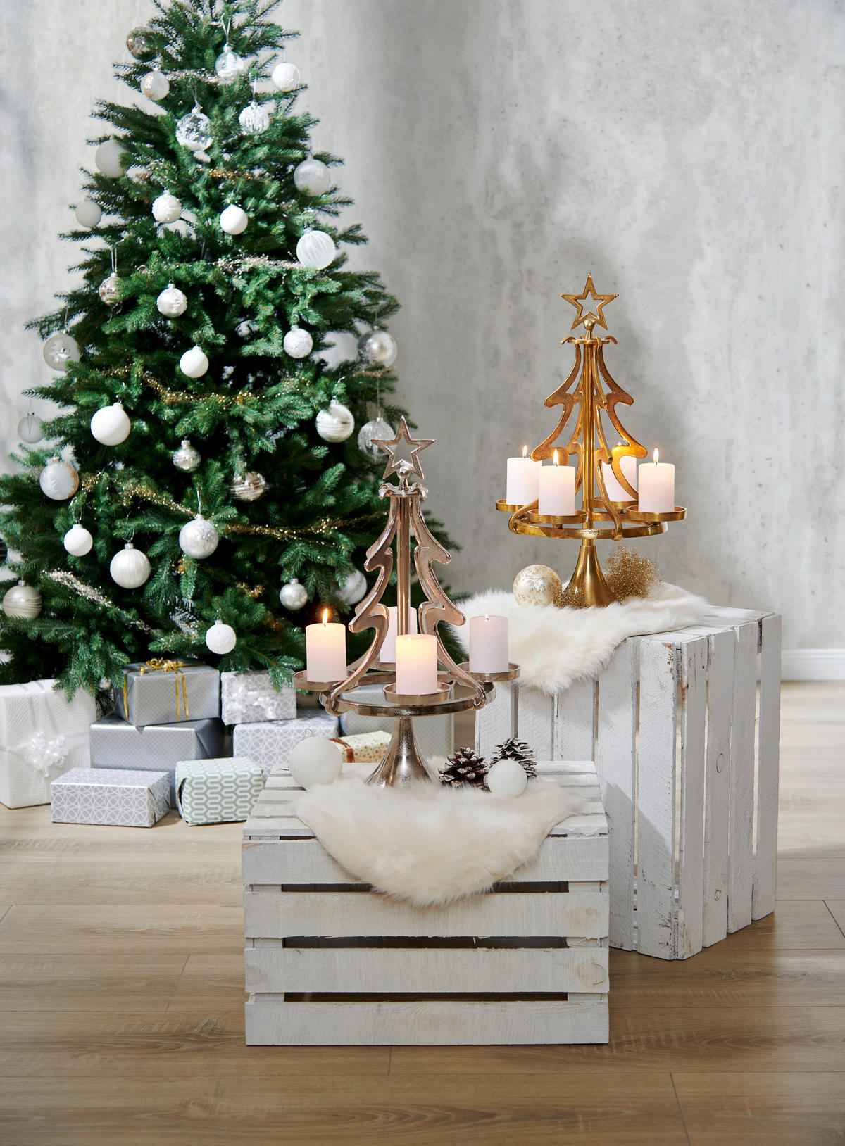 STOJAN NA SVÍČKY  kov - barvy stříbra/barvy zlata, Konvenční, kov (33,5/55/13cm) - X-Mas