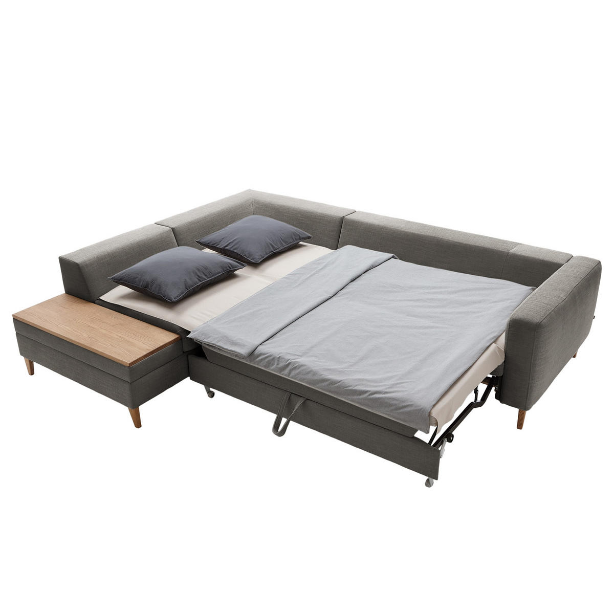 ECKSOFA in Webstoff Dunkelgrau  - Dunkelgrau/Eschefarben, Modern, Holz/Textil (260/90/204cm) - Trendmanufaktur