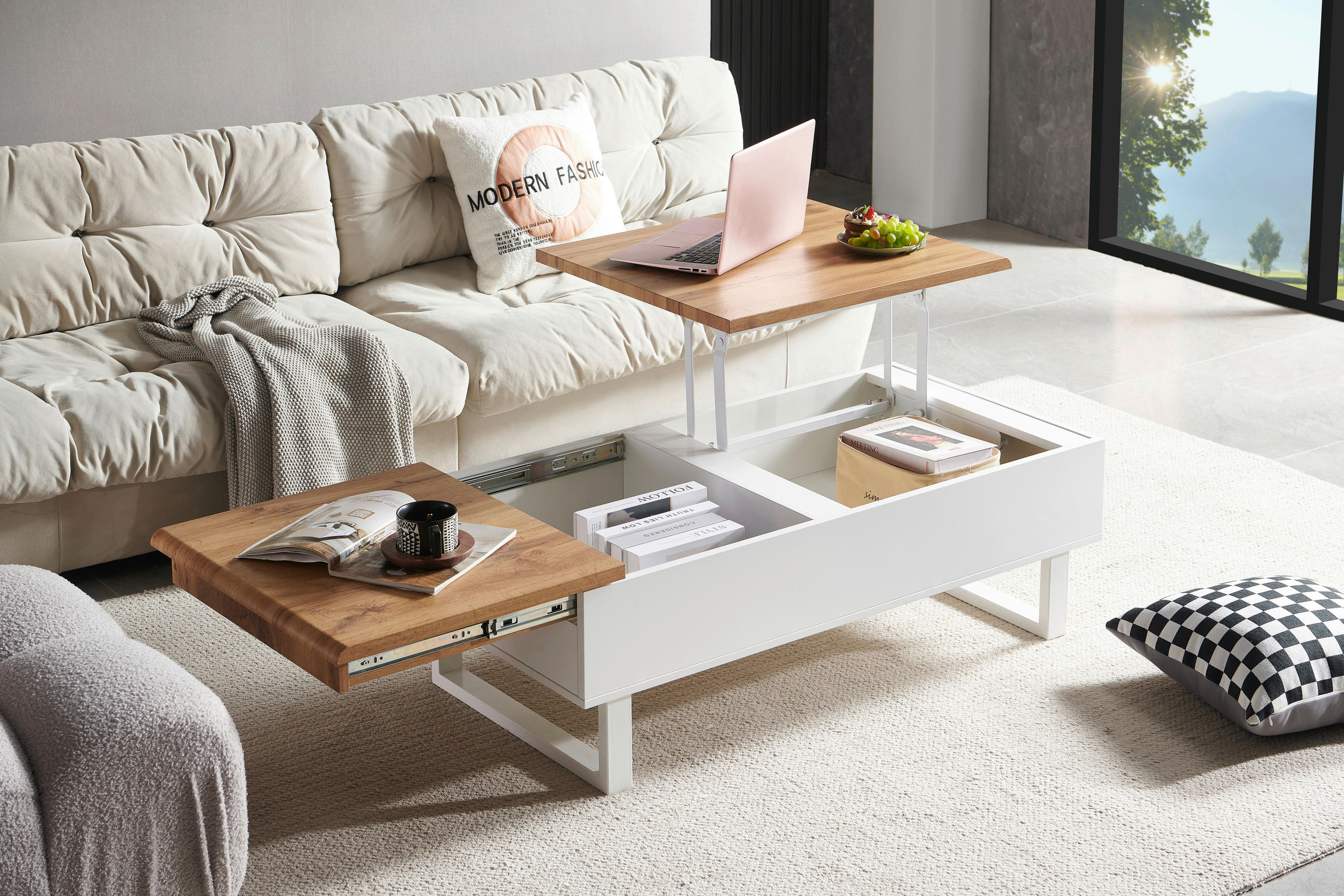 COUCHTISCH 120/60/40-65 cm rechteckig Weiß, Eichefarben  - Eichefarben/Weiß, Design, Holzwerkstoff/Metall (120/60/40-65cm) - Livetastic