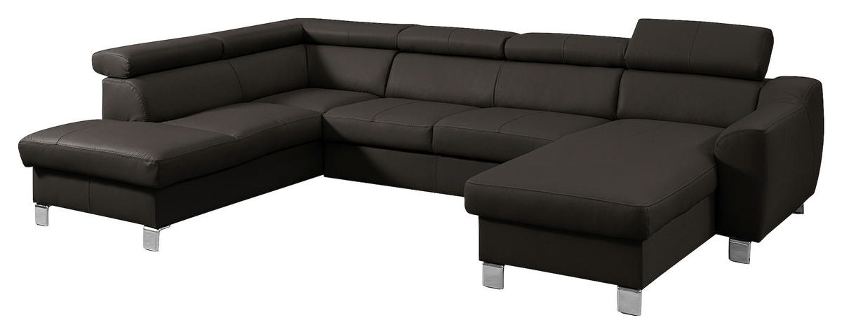 WOHNLANDSCHAFT in Lederlook Echtleder Dunkelbraun  - Chromfarben/Dunkelbraun, Design, Leder/Textil (208/315/175cm) - Livetastic