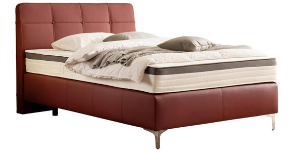 BOXSPRINGBETT 140/200 cm  in Bordeaux  - Chromfarben/Bordeaux, Basics, Leder/Holz (140/200cm) - Novel