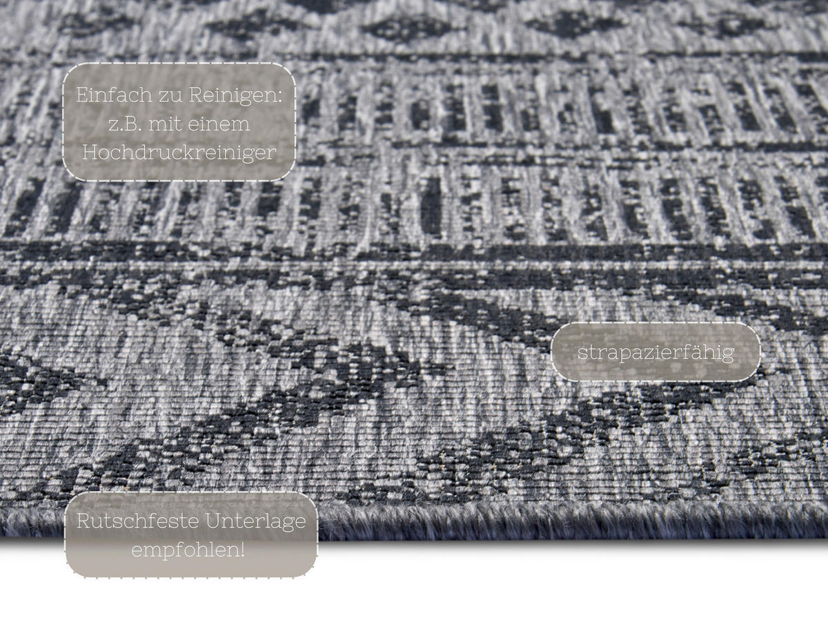 OUTDOORTEPPICH 80/150 cm Twin Supreme Grau, Schwarz  - Schwarz/Grau, Design, Kunststoff (80/150cm)