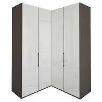 ECKKLEIDERSCHRANK 157/236/157 cm Weiß, Graubraun  - Schieferfarben/Graubraun, KONVENTIONELL, Glas/Holzwerkstoff (157/236/157cm) - Dieter Knoll