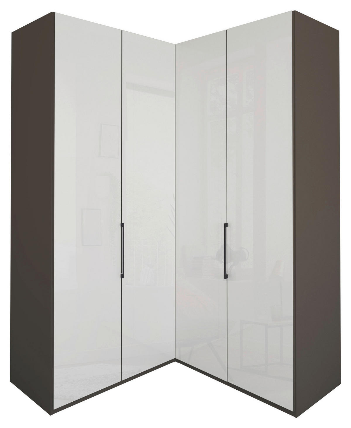 ECKKLEIDERSCHRANK 157/236/157 cm Weiß, Graubraun  - Schieferfarben/Graubraun, KONVENTIONELL, Glas/Holzwerkstoff (157/236/157cm) - Dieter Knoll