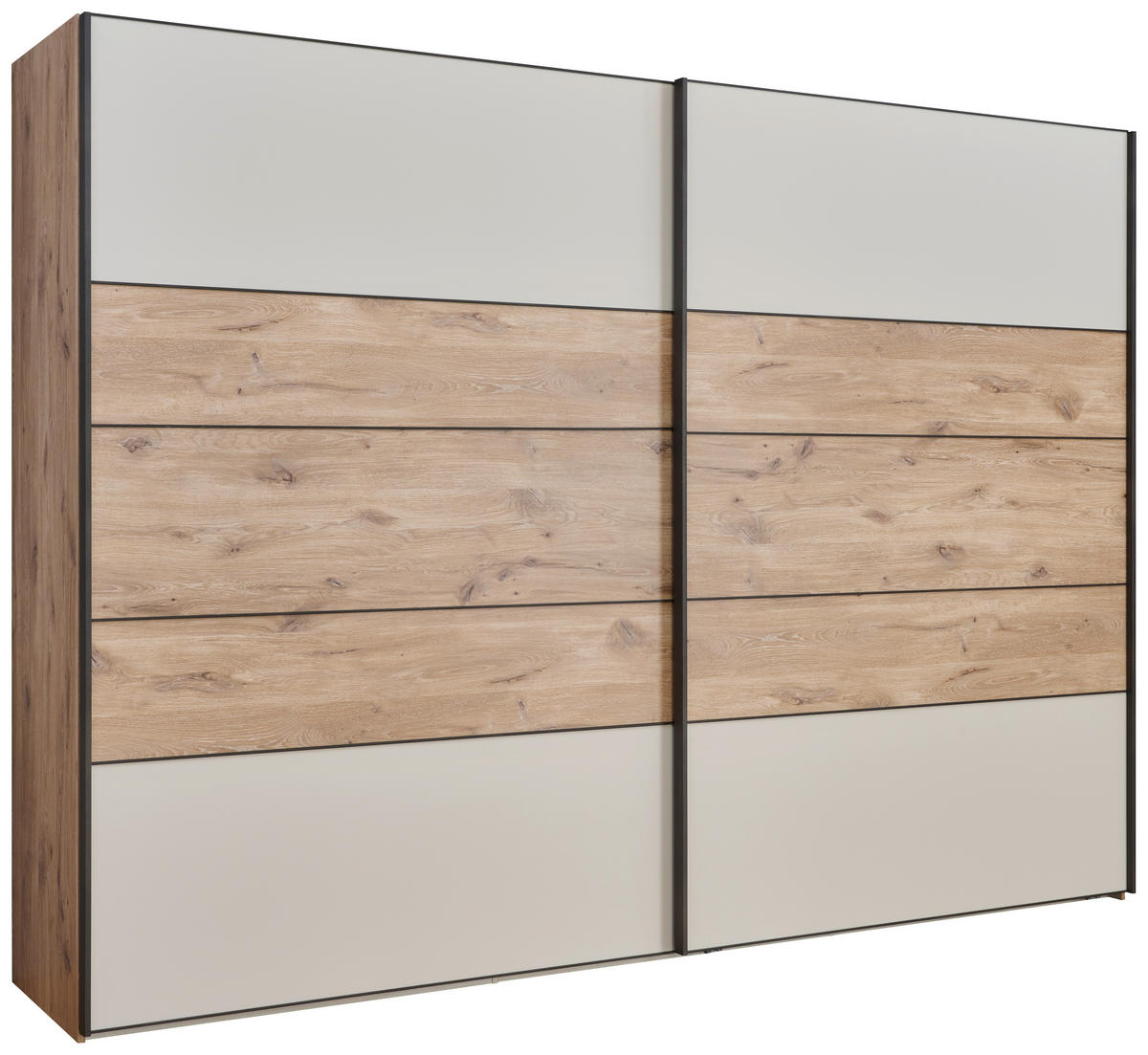 SCHWEBETÜRENSCHRANK in Champagner, Eichefarben  - Schieferfarben/Champagner, Konventionell, Holzwerkstoff (300/217/68cm) - Voleo