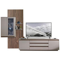 ANSAMBLU MOBILIER CAMERA DE ZI in culoare lemn de nuc, cașmir  - cașmir/culoare lemn de nuc, Design, sticlă/material pe bază de lemn (320/232/45cm) - Stylife