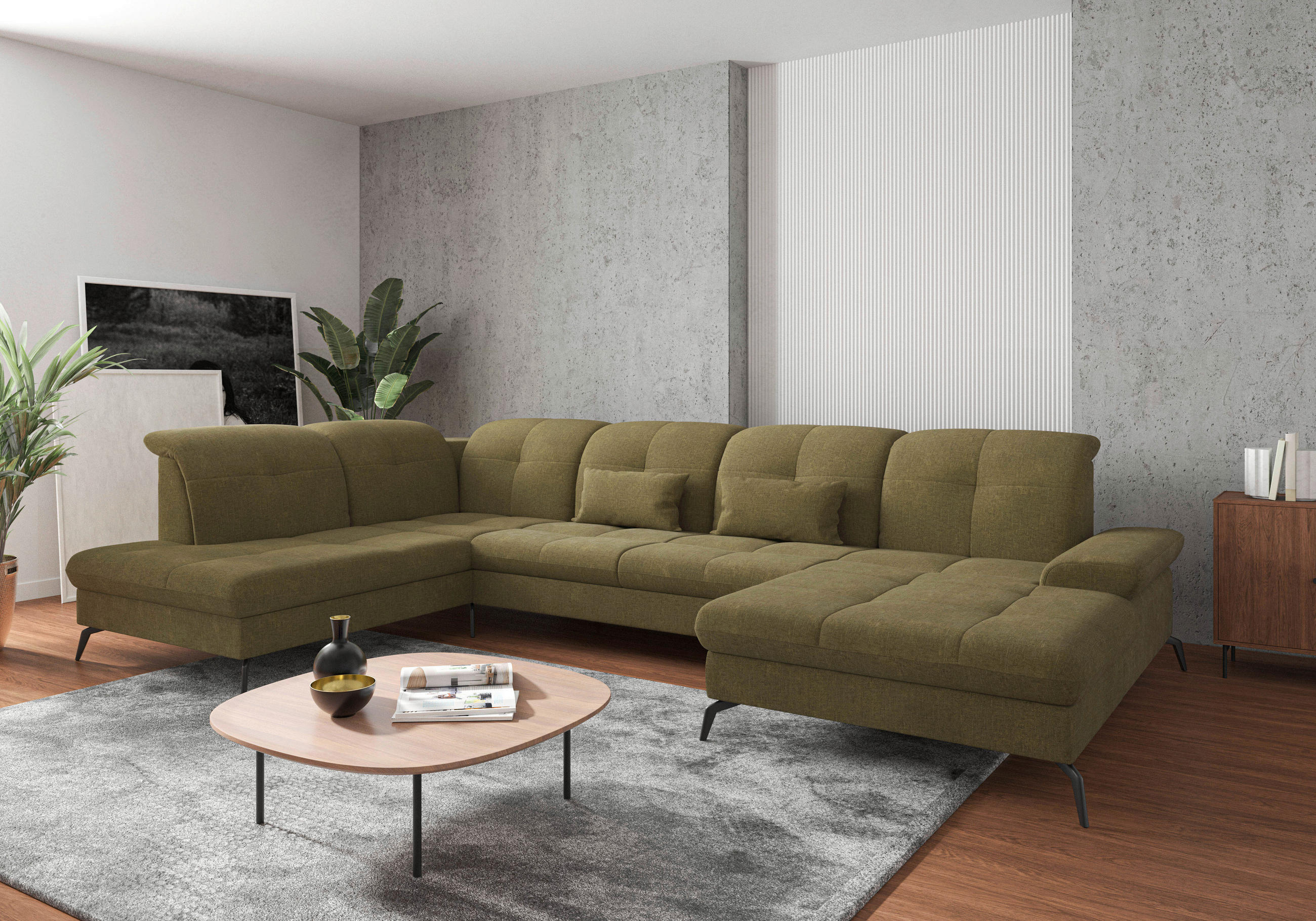 Sit & More SEDACÍ SOUPRAVA, textil, olivově zelená