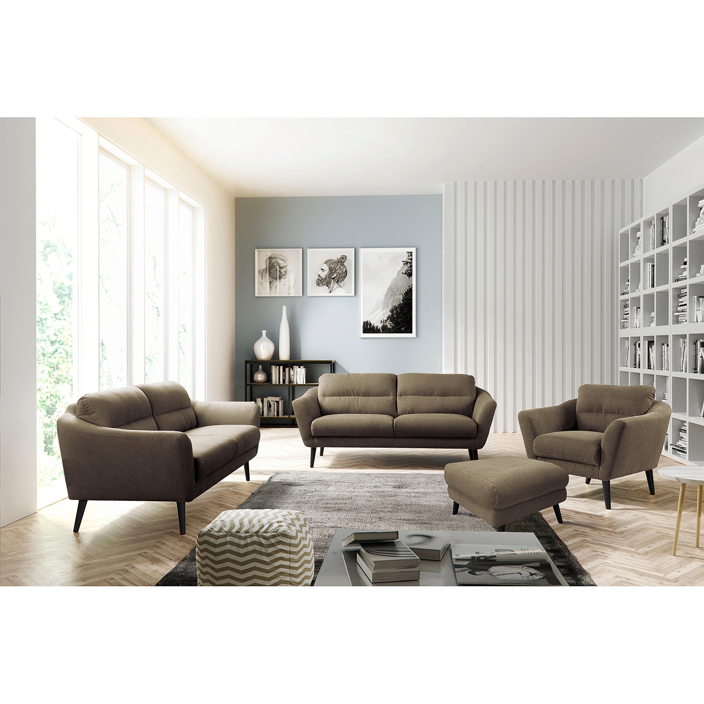 HOCKER Webstoff Braun  - Schwarz/Braun, Design, Holz/Textil (61/49/65cm) - Livetastic