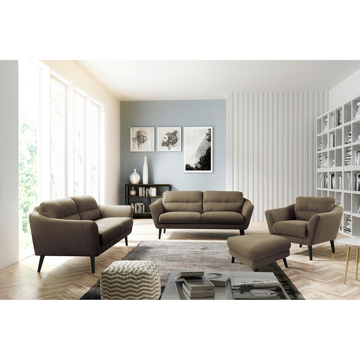 HOCKER Webstoff Braun  - Schwarz/Braun, Design, Holz/Textil (61/49/65cm) - Livetastic