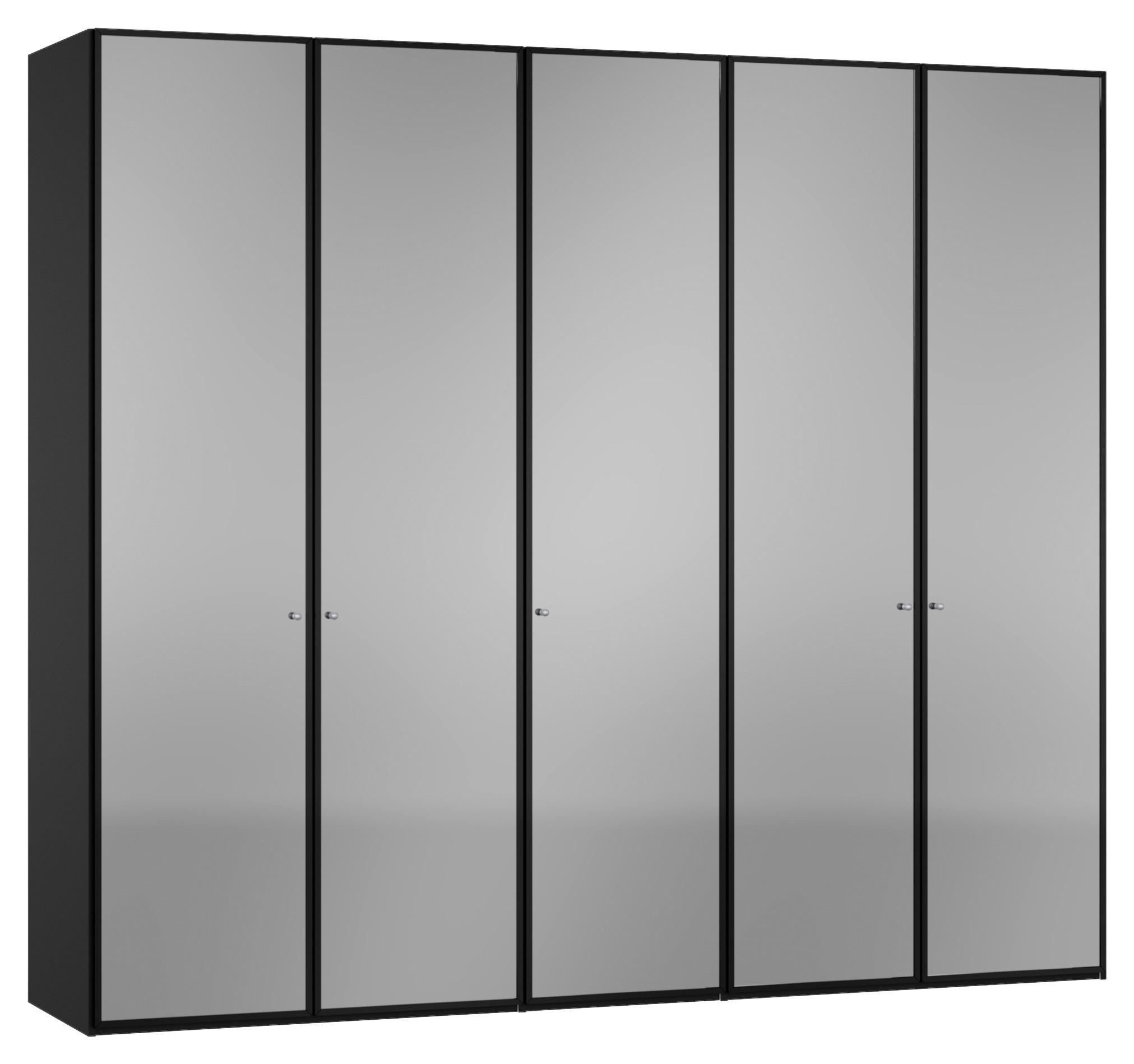 KLEIDERSCHRANK 253/220/59 cm,  in Schwarz, 5-türig  - Silberfarben/Schwarz, Design, Glas/Holzwerkstoff (253/220/59cm) - Jutzler