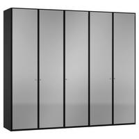 KLEIDERSCHRANK 253/220/59 cm,  in Schwarz, 5-türig  - Silberfarben/Schwarz, Design, Glas/Holzwerkstoff (253/220/59cm) - Jutzler