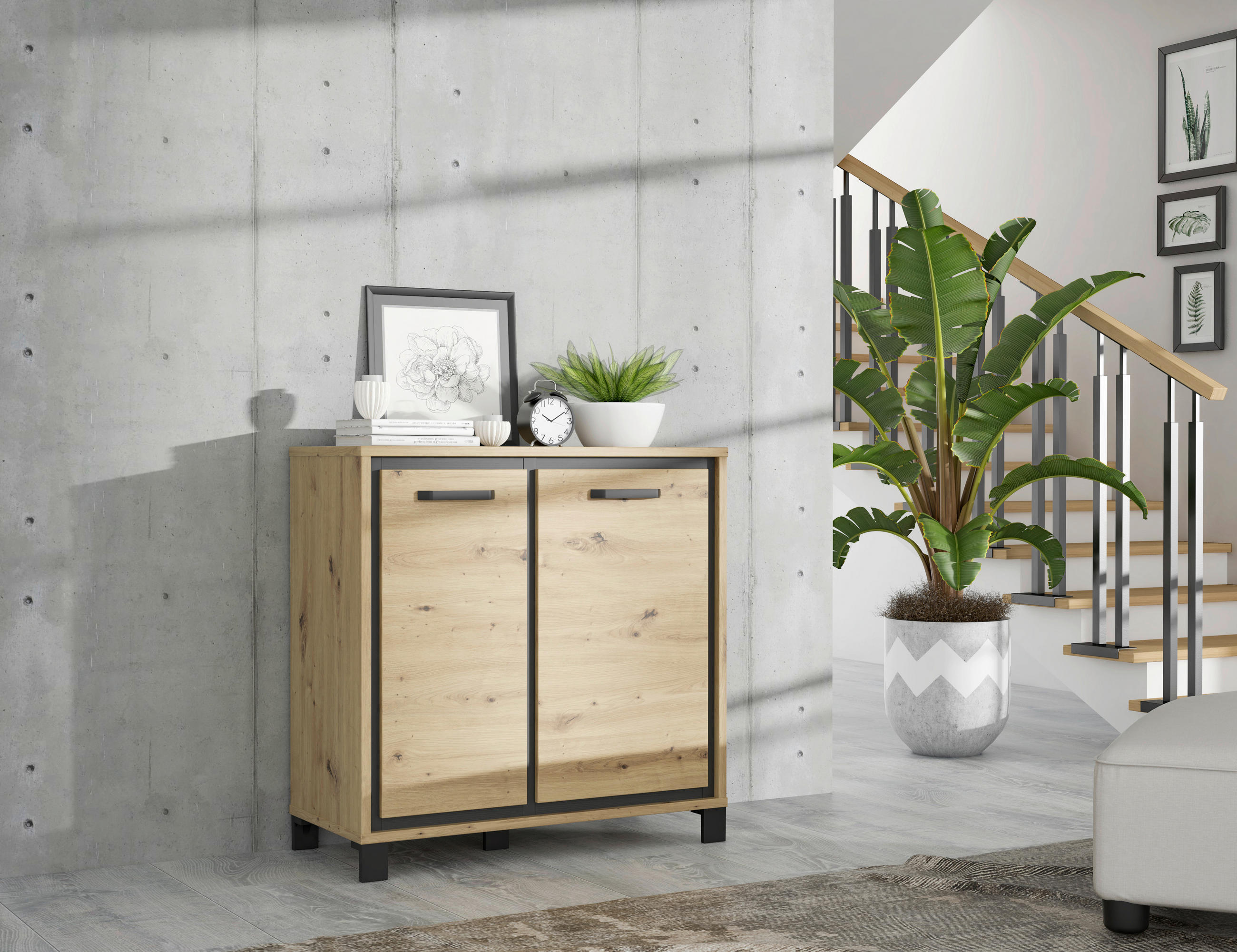 KOMMODE  in 91,4/91,2/41,5 cm  - Eichefarben/Schwarz, MODERN, Holzwerkstoff/Kunststoff (91,4/91,2/41,5cm) - MID.YOU