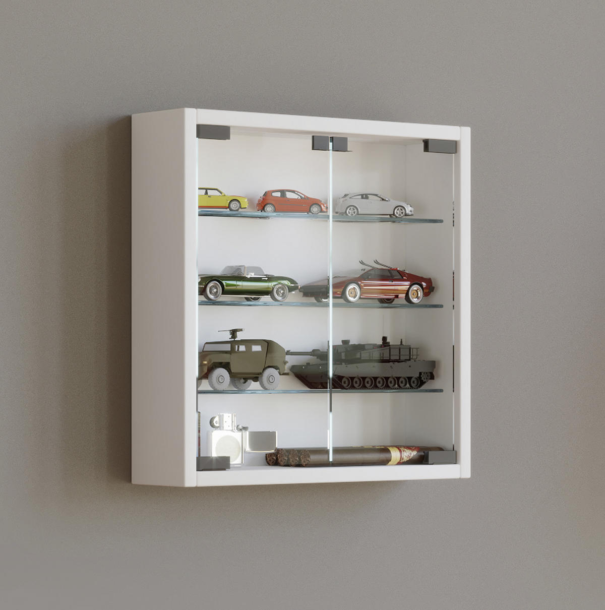 Hängevitrine in Weiß in Weiss  - Weiss/Schwarz, Konventionell, Glas/Holzwerkstoff (40/40/10cm) - MID.YOU