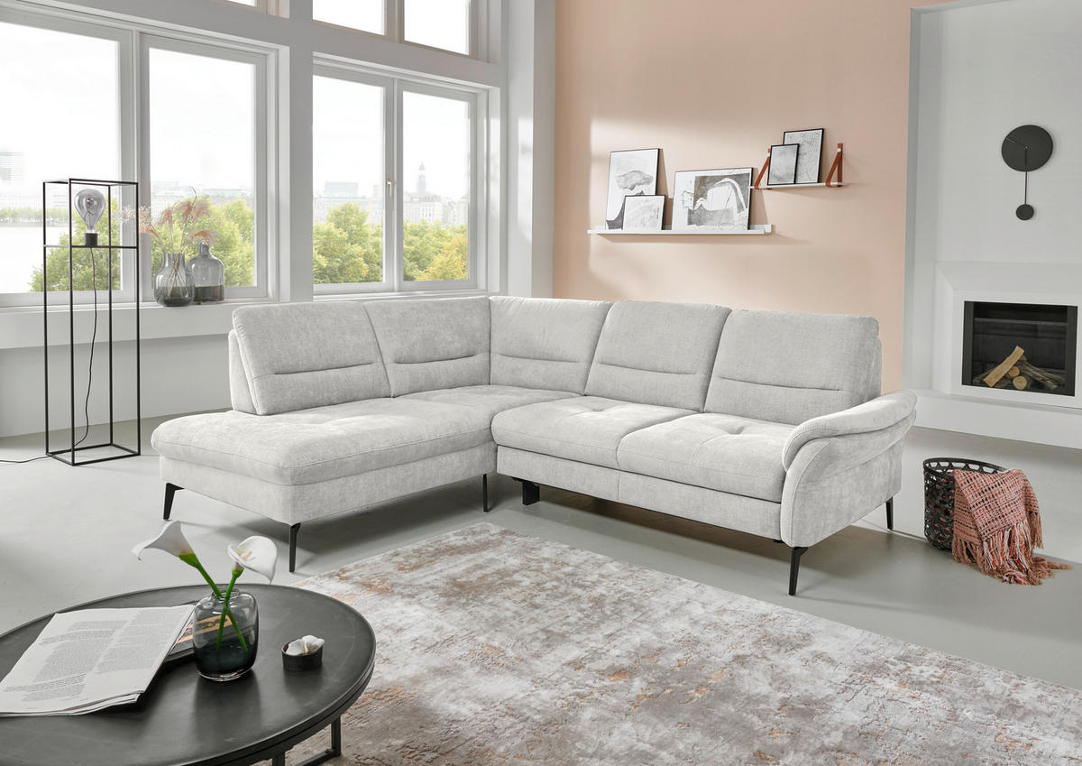 ECKSOFA in Webstoff Creme  - Creme/Schwarz, Design, Textil/Metall (206/256cm) - Beldomo System