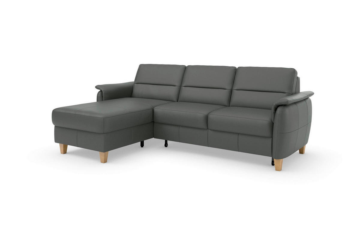 ECKSOFA PALMERA E in Mikrofaser Kombination Echtleder/Stoff Anthrazit  163/244 cm  - Eichefarben/Anthrazit, Basics, Leder/Holz (163/244cm) - Sit & More