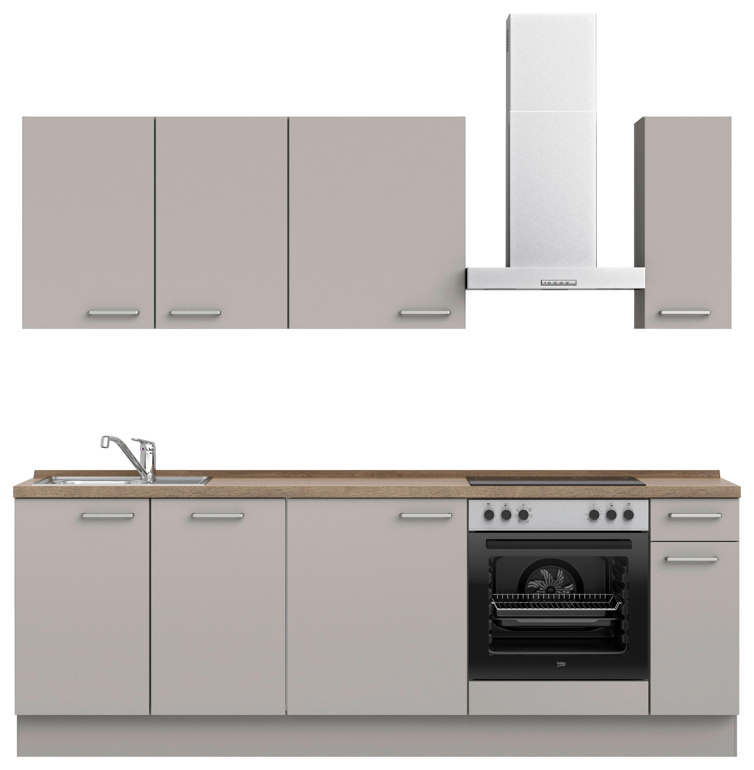 KÜCHENBLOCK 240 cm   in Grau, Eiche dunkel  - Eiche dunkel/Edelstahlfarben, MODERN, Holzwerkstoff/Metall (240cm) - Nobilia