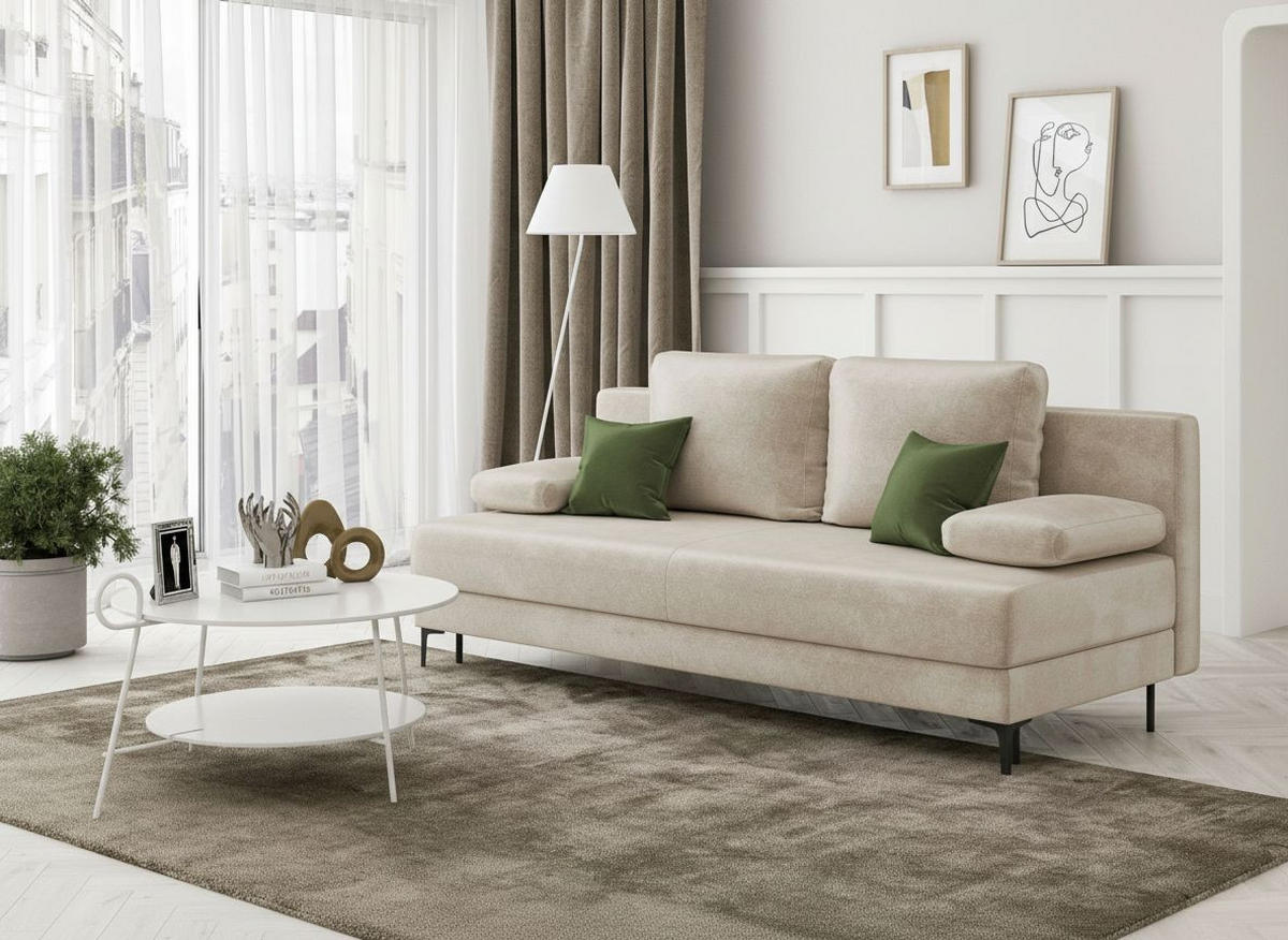 SCHLAFSOFA LEIPZIG Velours Beige  inkl. Bettkasten, Schlaffunktion  - Beige/Schwarz, Design, Textil/Metall (200/78,5/88cm) - MID.YOU