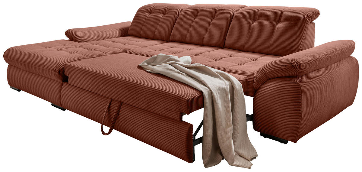 ECKSOFA in Cord Koralle  - Koralle/Schwarz, Modern, Textil/Metall (184/314cm) - Livetastic