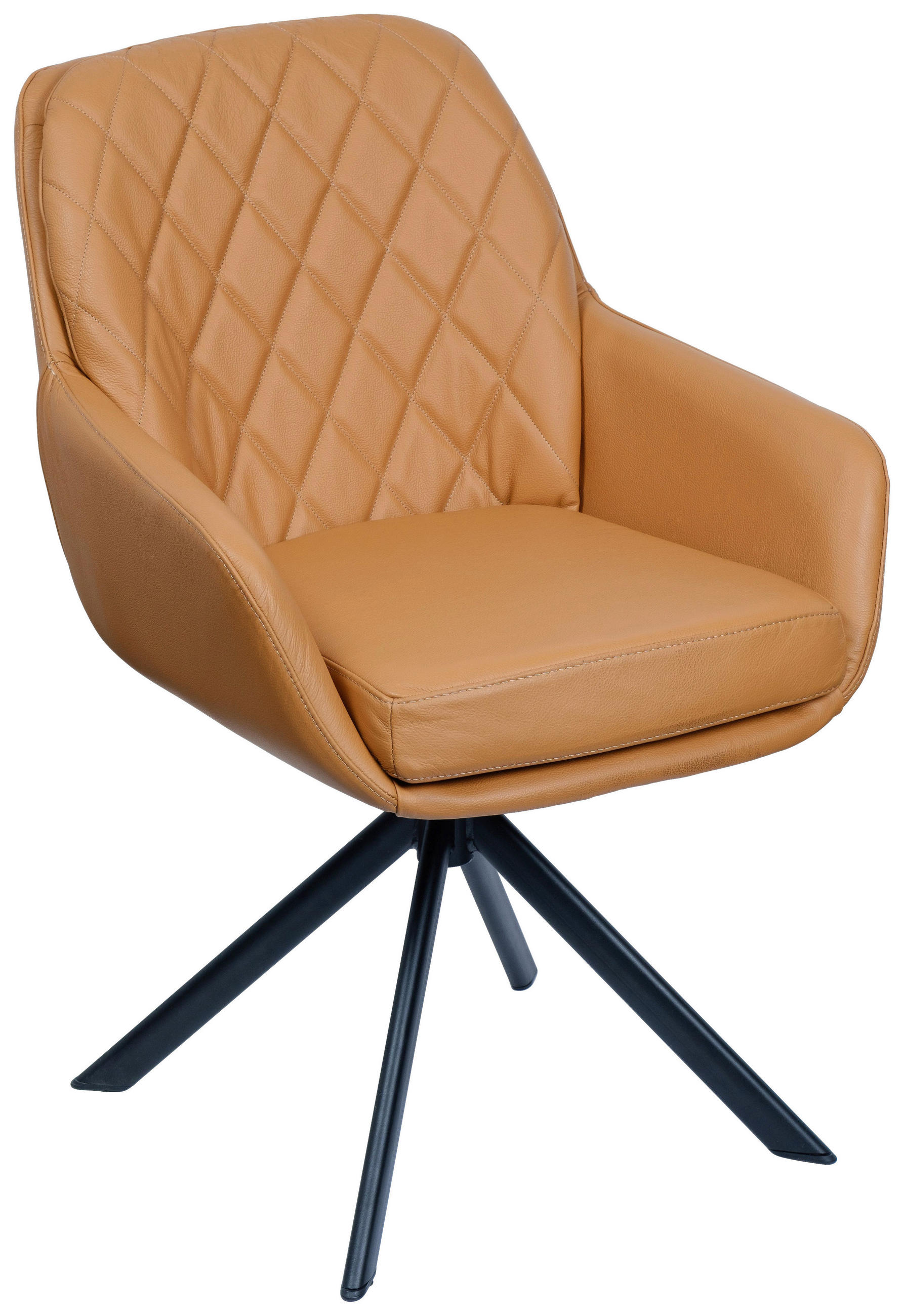 ARMLEHNSTUHL  in Echtleder naturbelassen  - Cognac/Schwarz, Design, Leder/Metall (59,5/87,5/69cm) - Moderano