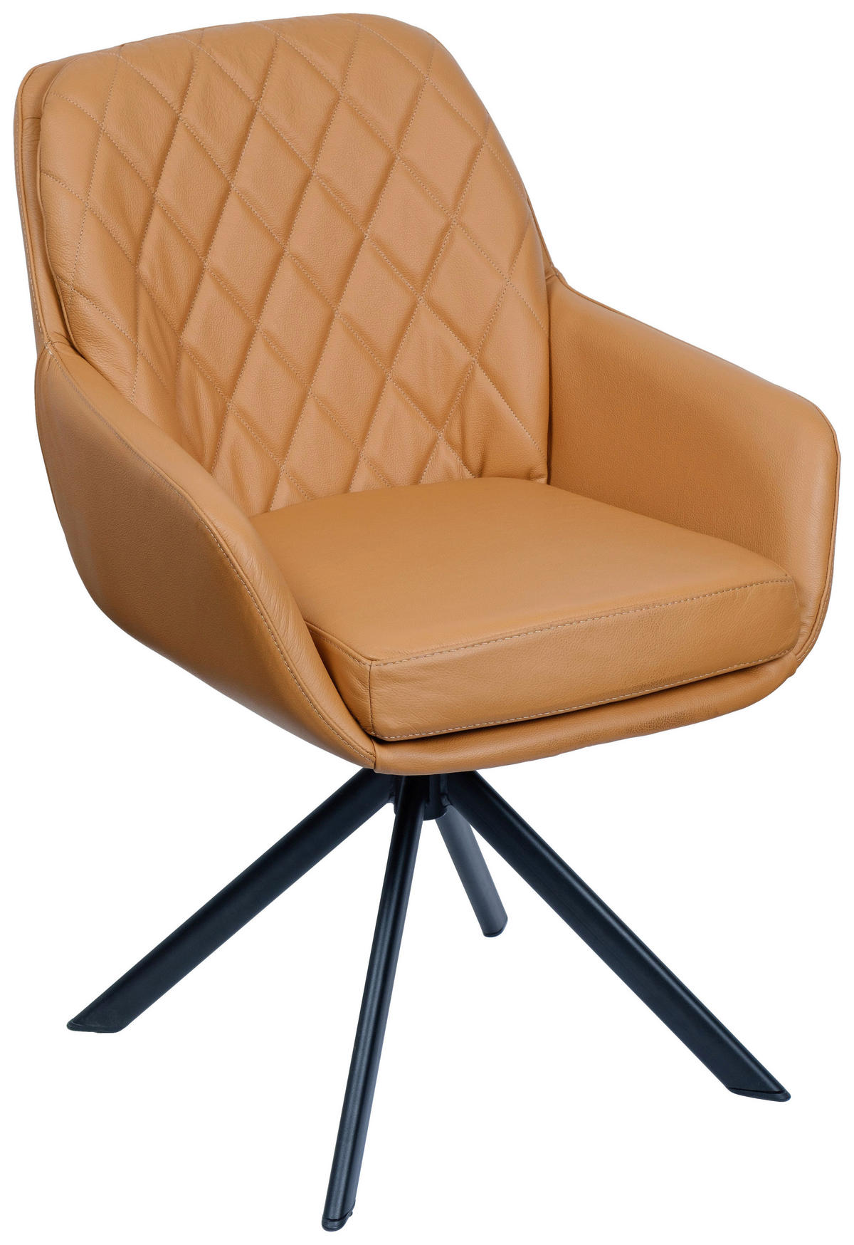 ARMLEHNSTUHL  in Echtleder naturbelassen  - Cognac/Schwarz, Design, Leder/Metall (59,5/87,5/69cm) - Moderano