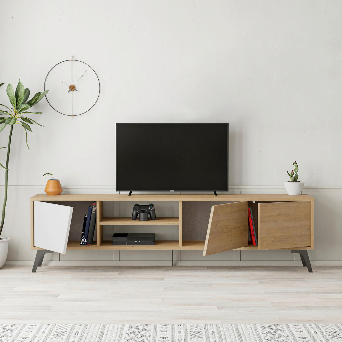 TV-ELEMENT Holzwerkstoff Weiß, Eichefarben  - Eichefarben/Weiß, MODERN, Holzwerkstoff (180/48/35.6cm) - MID.YOU