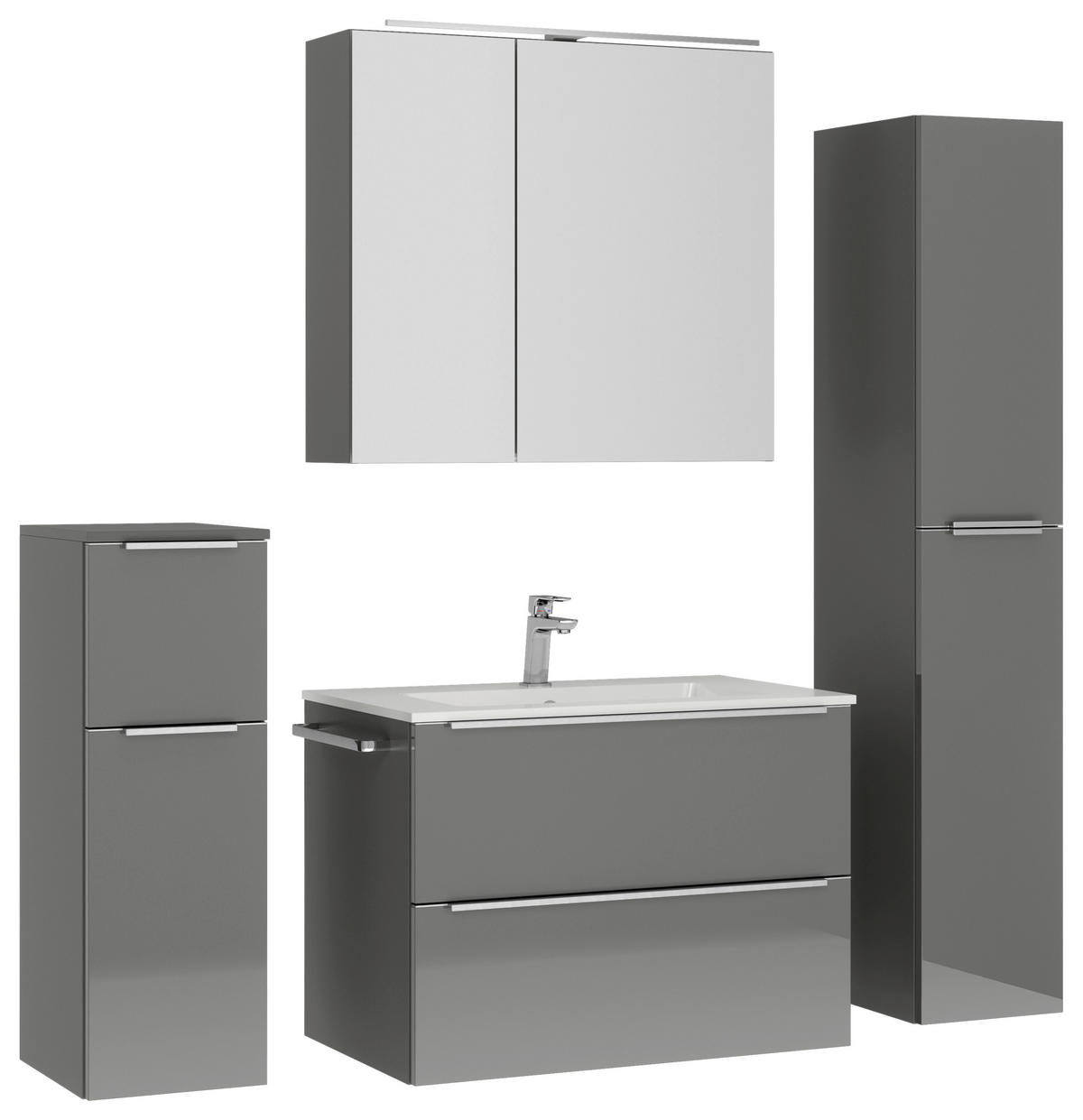 BADEZIMMER 5-teilig  in 141 cm  - Schieferfarben/Edelstahlfarben, MODERN, Holzwerkstoff/Stein (141cm) - Nobilia