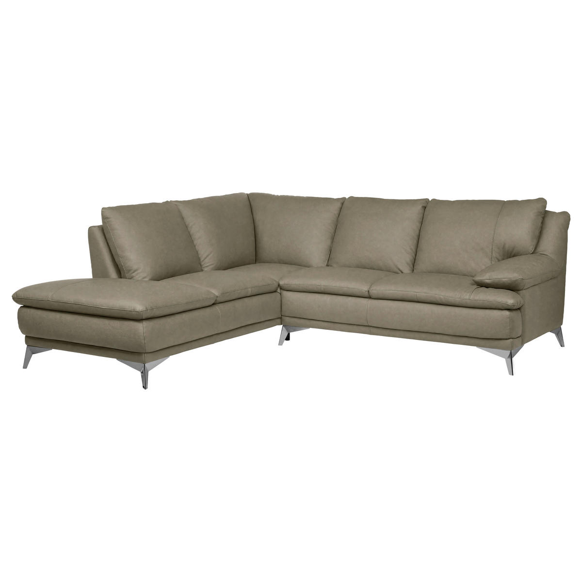 ECKSOFA  in Echtleder Beige  224/242 cm  - Chromfarben/Beige, Design, Leder/Metall (224/242cm) - Novel