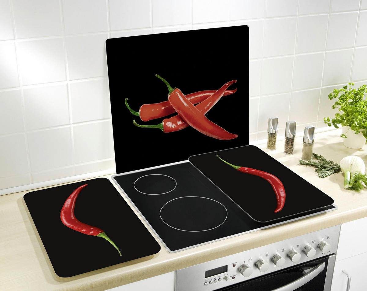 HERDABDECKPLATTE 2712918100  - Rot/Schwarz, Design, Glas/Kunststoff (56/0,5/50cm) - Wenko