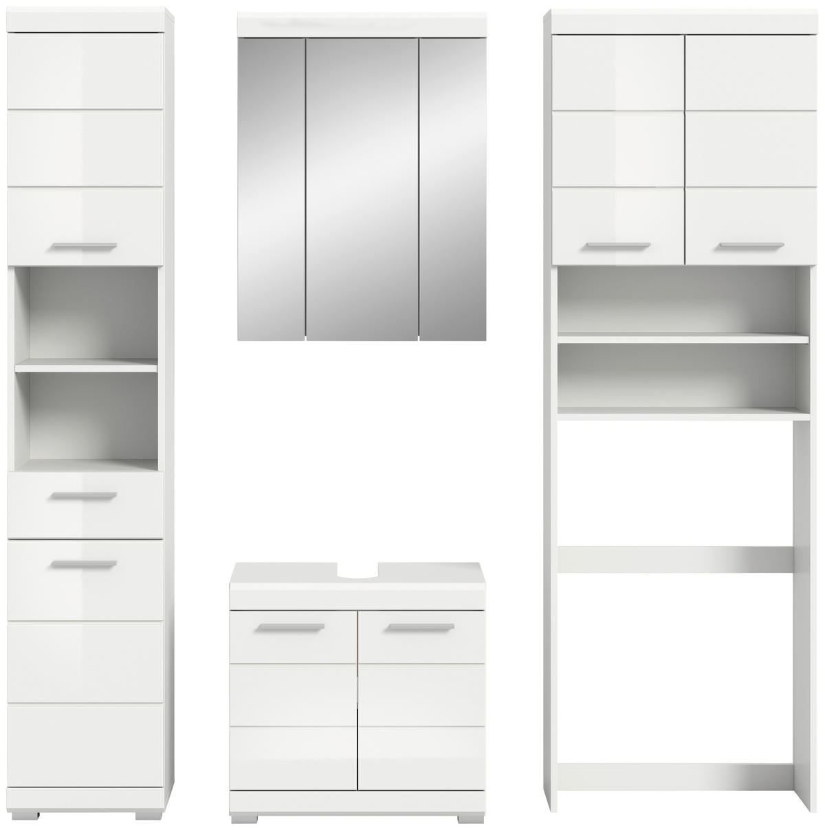 BADEZIMMER 4-teilig  in 160 cm  - Weiß Hochglanz/Silberfarben, MODERN, Glas/Holzwerkstoff (160cm) - MID.YOU