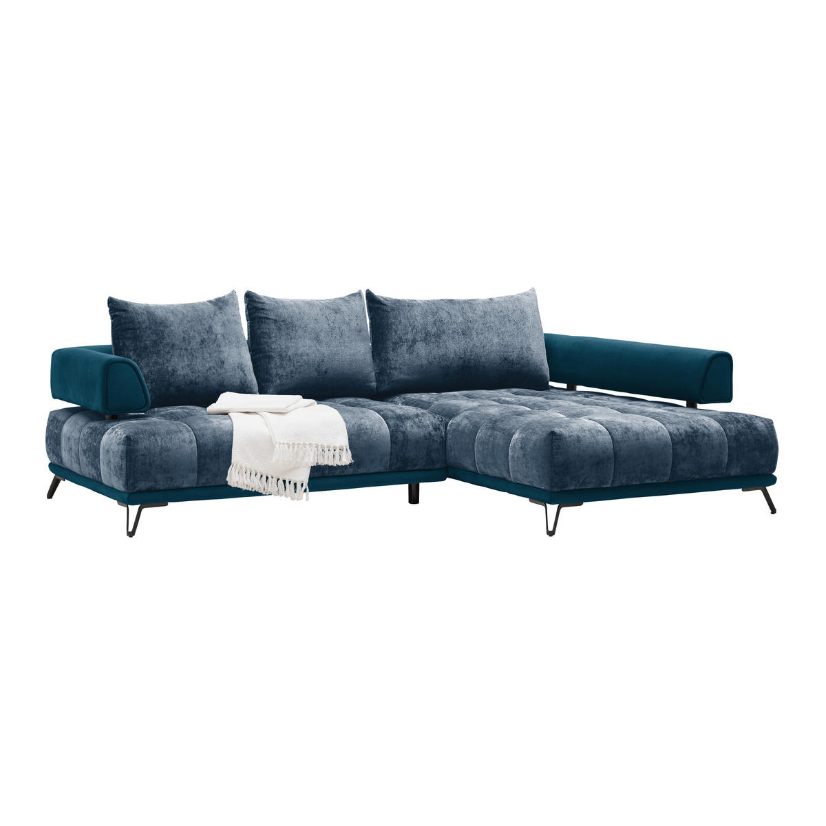 HÖRNSOFFA i kunglig blå  - kunglig blå/svart, Modern, metall/textil (262/184cm) - MID.YOU