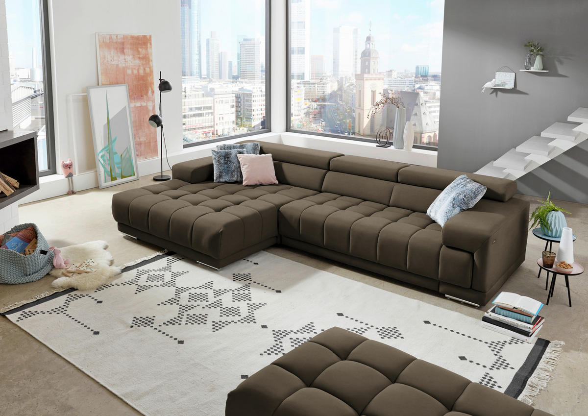 ECKSOFA Mikrofaser Graubraun  - Graubraun/Silberfarben, Design, Textil/Metall (190/335cm) - Beldomo Speed