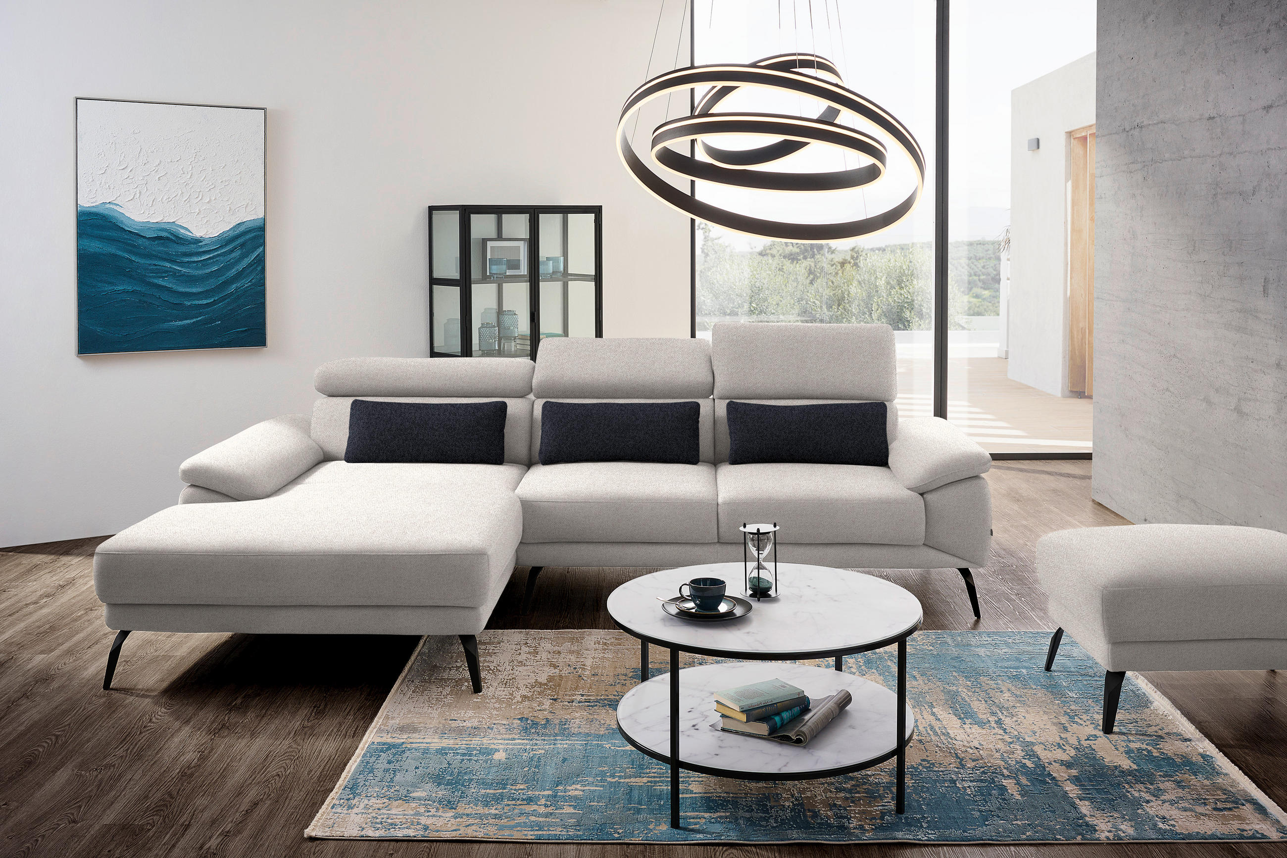 ECKSOFA Sandfarben Velours  - Sandfarben/Schwarz, Design, Textil/Metall (187/295cm) - Novel