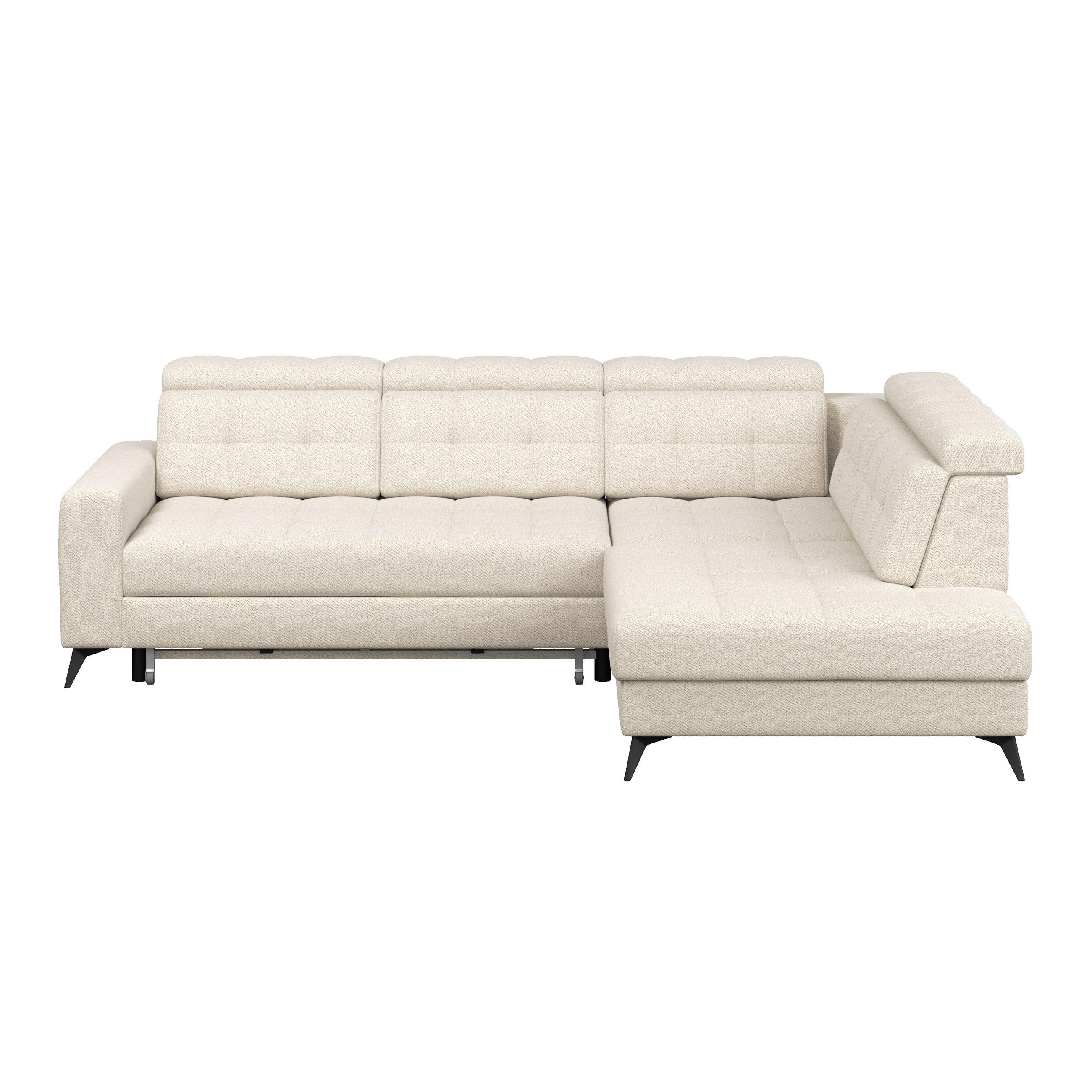 ECKSOFA BARLETTA NEW Creme Velours Bettkasten, Kopfteilverstellung, Sitztiefenverstellung, Liegefläche im Originalstoff  - Creme/Schwarz, ROMANTIK / LANDHAUS, Textil/Metall (289/228cm) - MID.YOU
