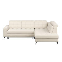 ECKSOFA BARLETTA NEW Creme Velours Bettkasten, Kopfteilverstellung, Sitztiefenverstellung, Liegefläche im Originalstoff  - Creme/Schwarz, ROMANTIK / LANDHAUS, Textil/Metall (289/228cm) - MID.YOU