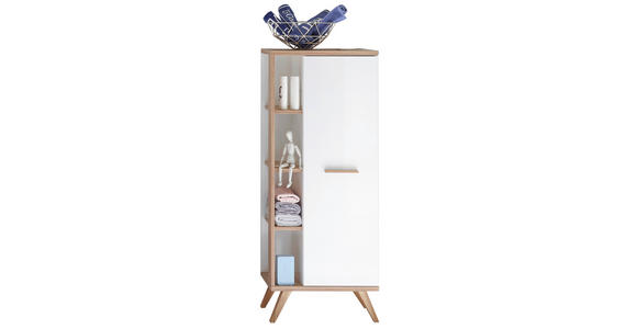 MIDISCHRANK 50,5/128/33 cm - Eichefarben/Weiß, Design, Glas/Holzwerkstoff (50,5/128/33cm) - Xora