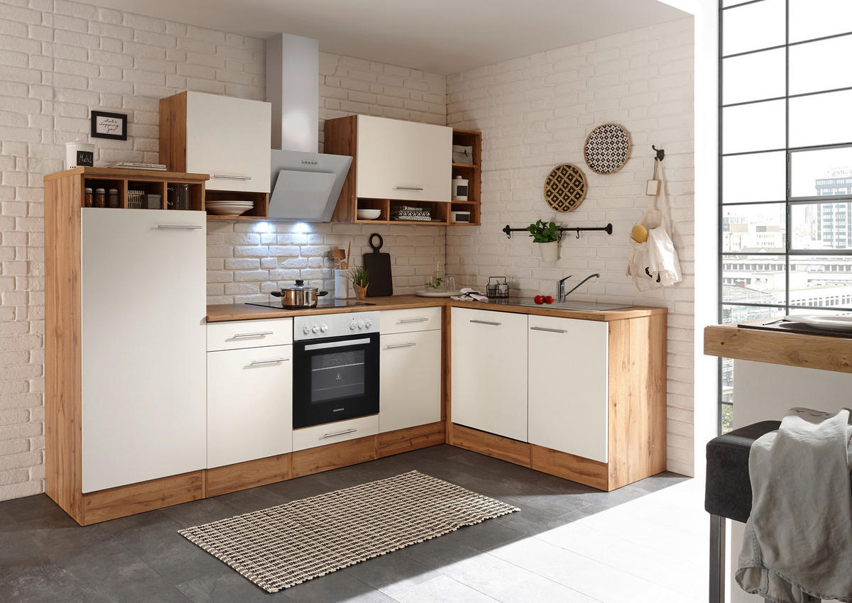 ECKKÜCHE 280/172 cm  in Weiß, Wildeiche  - Wildeiche/Weiß, Basics, Holzwerkstoff/Metall (280/172cm) - Respekta