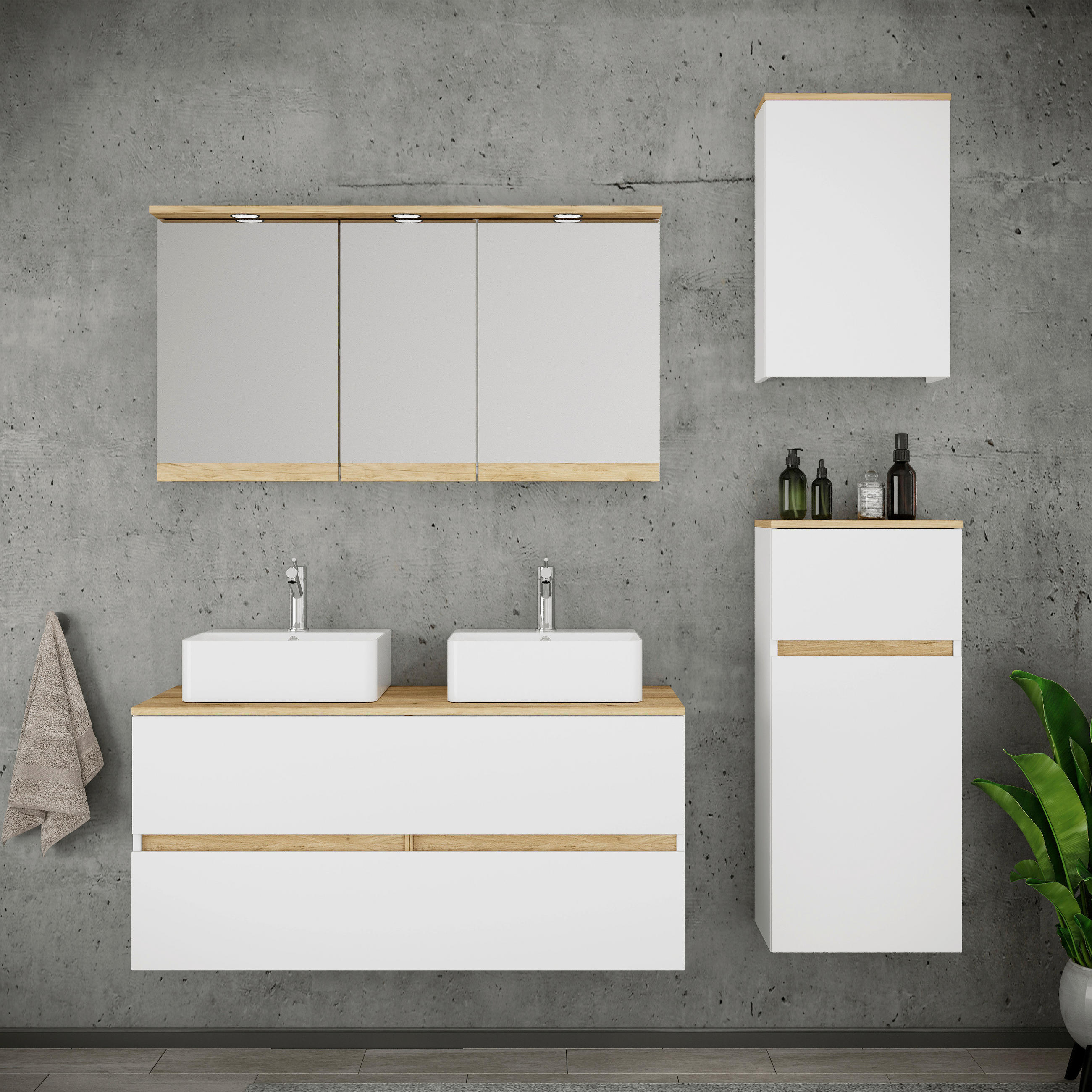 BADEZIMMER 6-teilig  in 151 cm  - Honigeiche/Weiß, Trend, Keramik/Holzwerkstoff (151cm) - MID.YOU