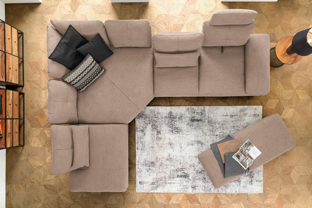 ECKSOFA in Flachgewebe Taupe  - Taupe/Schwarz, Design, Textil/Metall (271/344cm) - Chilliano